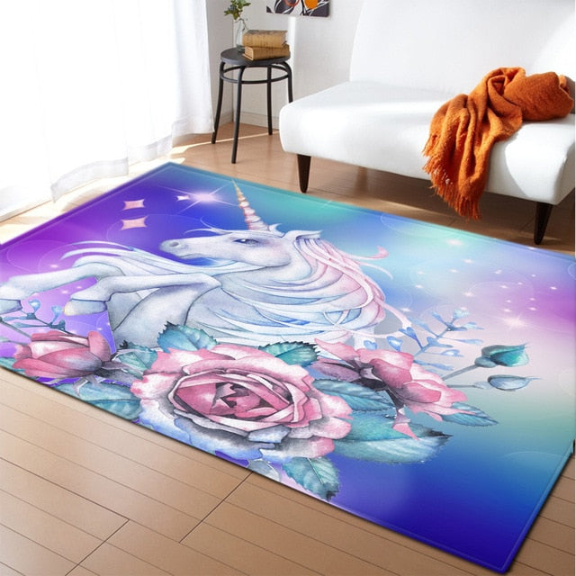 Unicorn 3D Printed Carpet Cartoon Child Bedroom