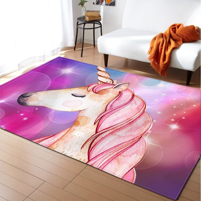 Unicorn 3D Printed Carpet Cartoon Child Bedroom