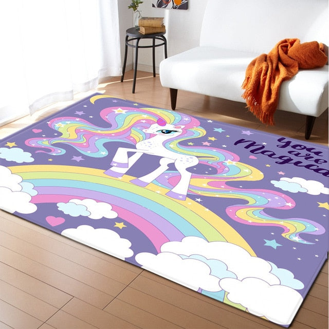 Unicorn 3D Printed Carpet Cartoon Child Bedroom