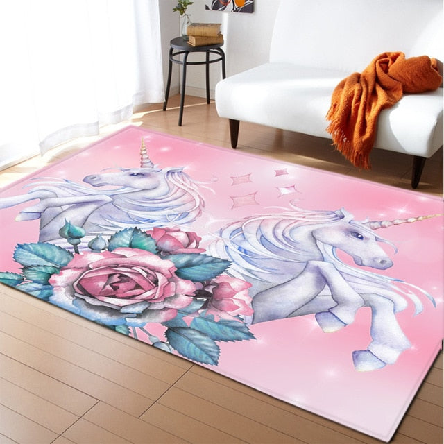 Unicorn 3D Printed Carpet Cartoon Child Bedroom