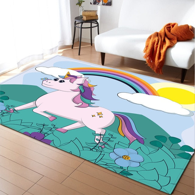 Unicorn 3D Printed Carpet Cartoon Child Bedroom