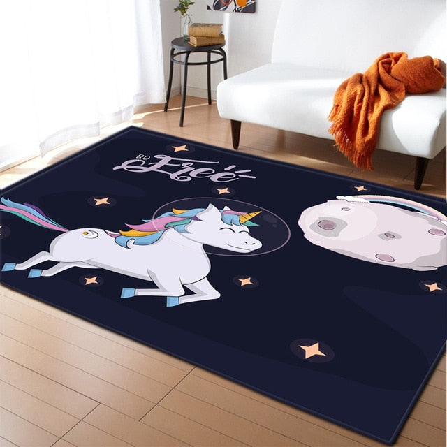 Unicorn 3D Printed Carpet Cartoon Child Bedroom