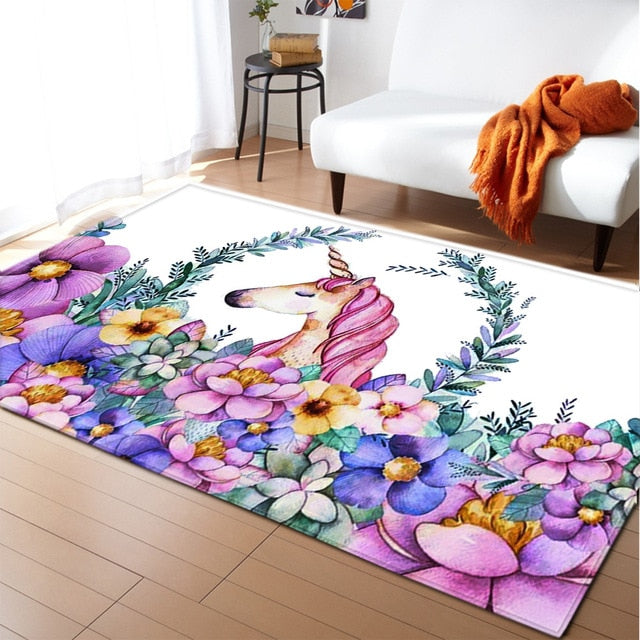 Unicorn 3D Printed Carpet Cartoon Child Bedroom