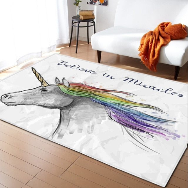 Unicorn 3D Printed Carpet Cartoon Child Bedroom