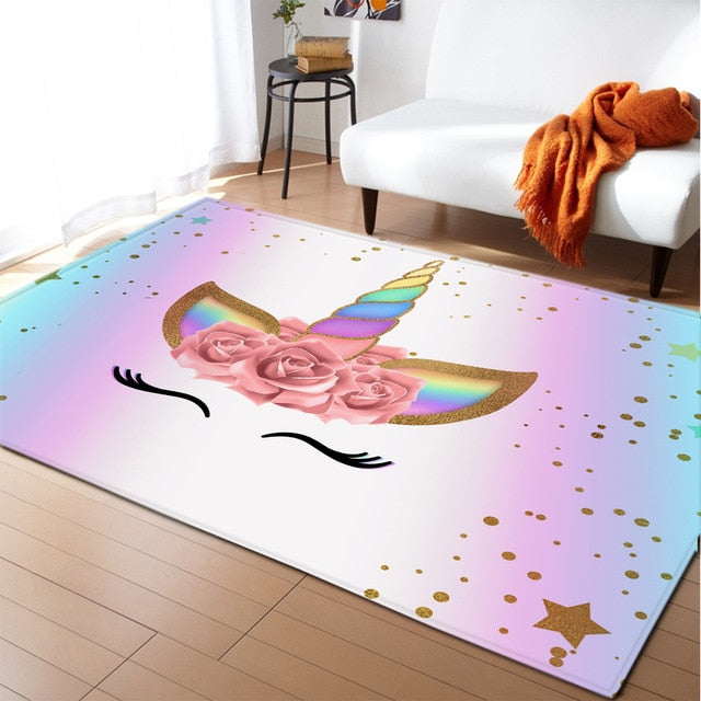 Unicorn 3D Printed Carpet Cartoon Child Bedroom