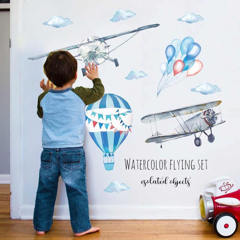 Watercolor airplane hot air balloon Sticker