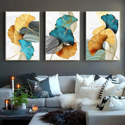 Gold Plant Leaf Abstract Wall Art Painting