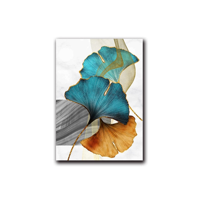 Gold Plant Leaf Abstract Wall Art Painting