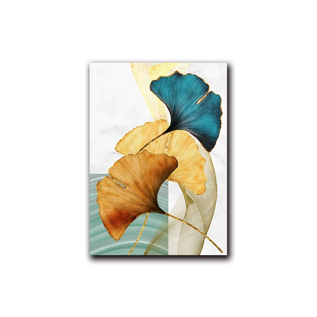 Gold Plant Leaf Abstract Wall Art Painting