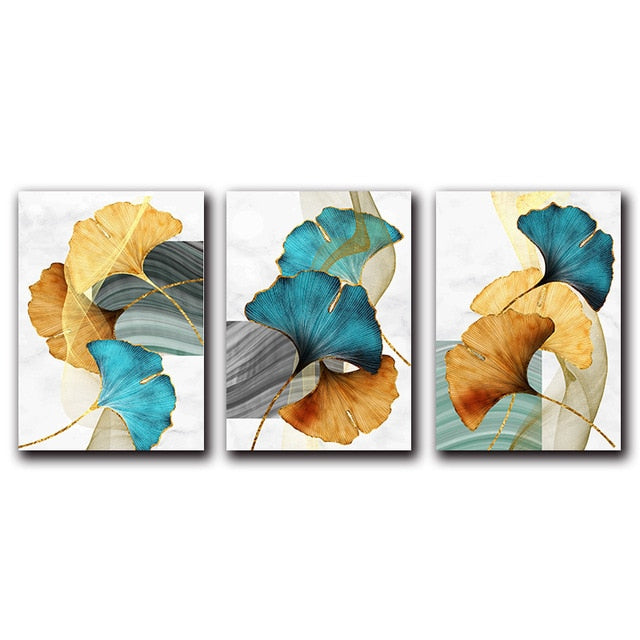 Gold Plant Leaf Abstract Wall Art Painting