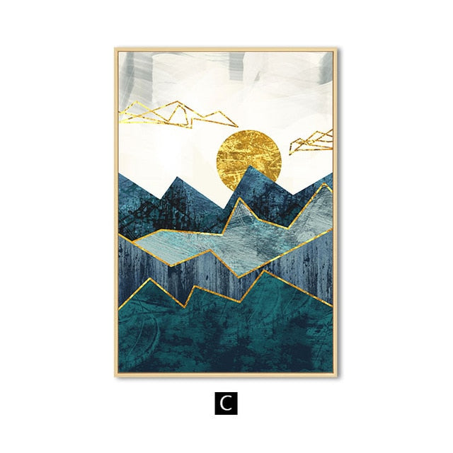 Abstract Geometric Mountain Landscape Wall Art