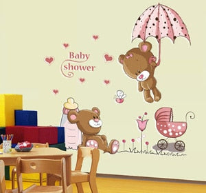Teddy Bear Umbrella Classroom Wall Decals