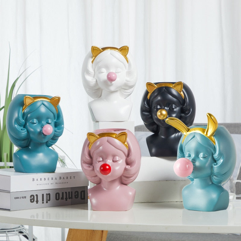 Nordic Style Resin Vase Cute Girl Bubble Gum
