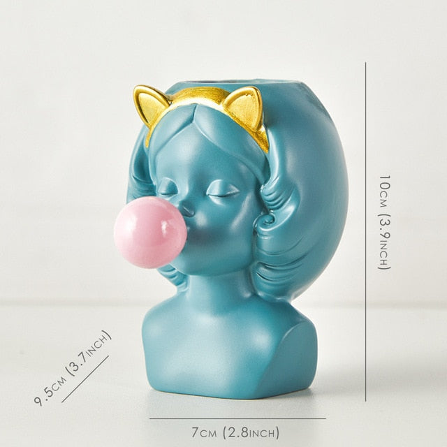 Nordic Style Resin Vase Cute Girl Bubble Gum