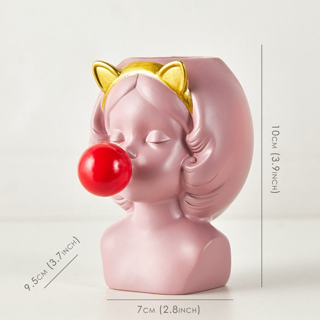 Nordic Style Resin Vase Cute Girl Bubble Gum