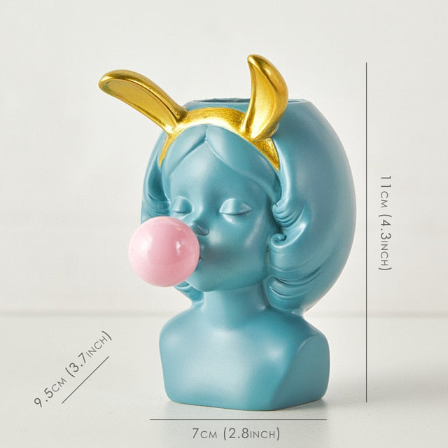 Nordic Style Resin Vase Cute Girl Bubble Gum