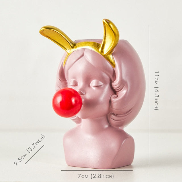 Nordic Style Resin Vase Cute Girl Bubble Gum