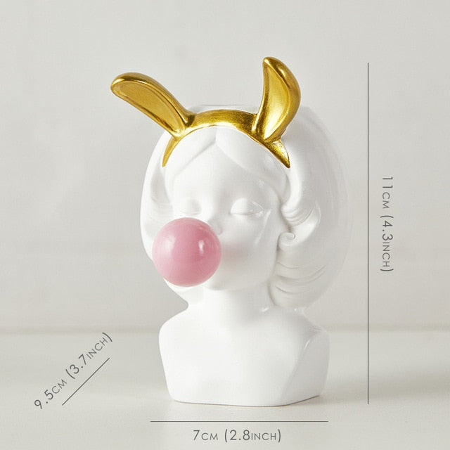 Nordic Style Resin Vase Cute Girl Bubble Gum