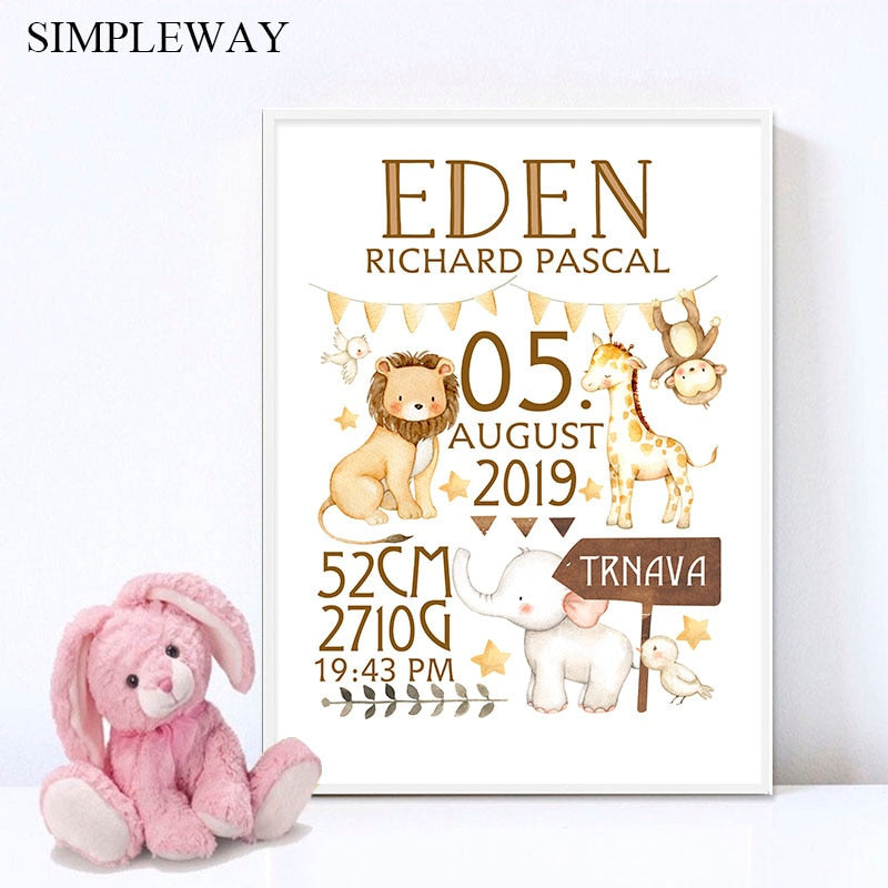 Personalized Baby Birth Poster Nursery Art