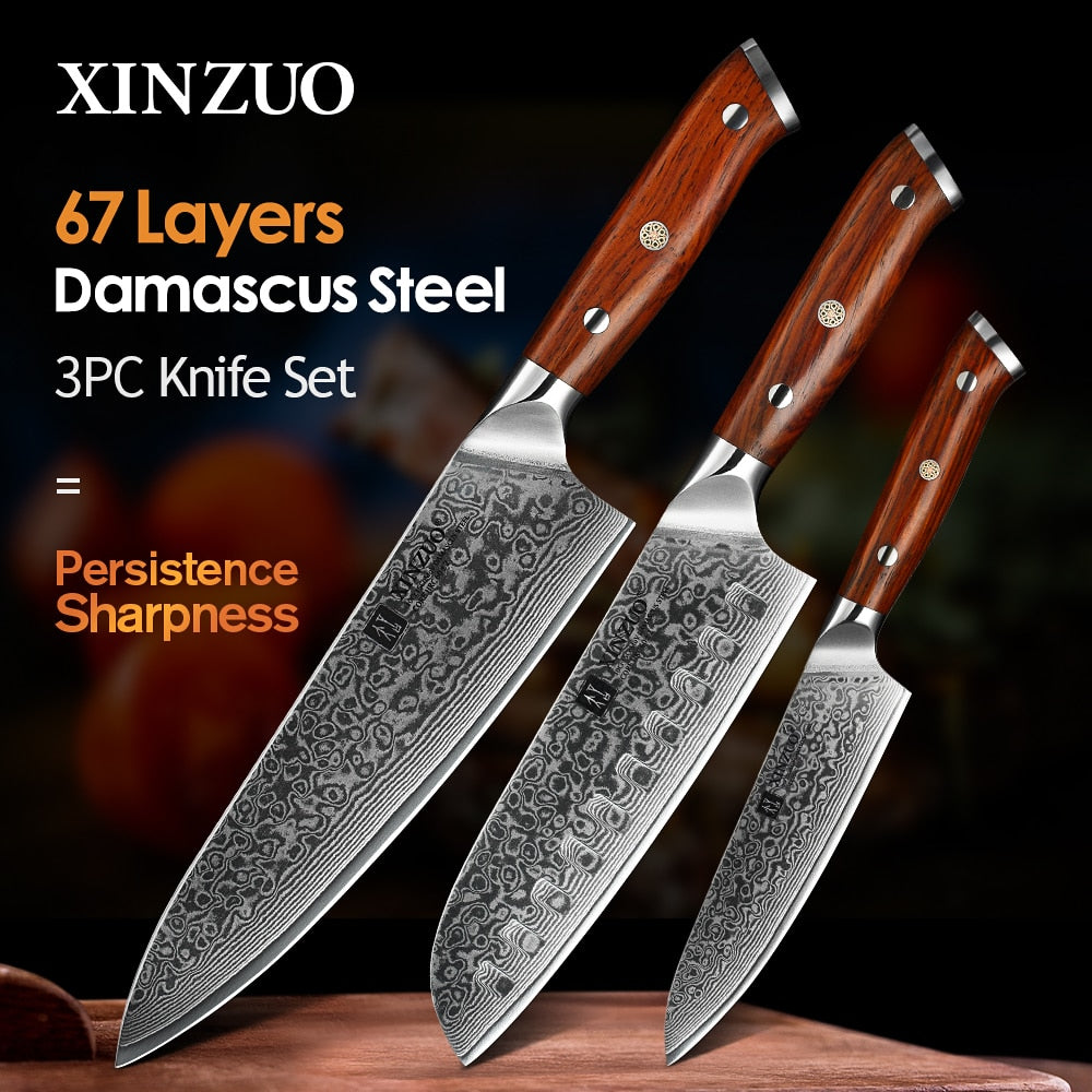 3 Pieces Pro Kitchen Knife Sets Damascus Stainless Steel