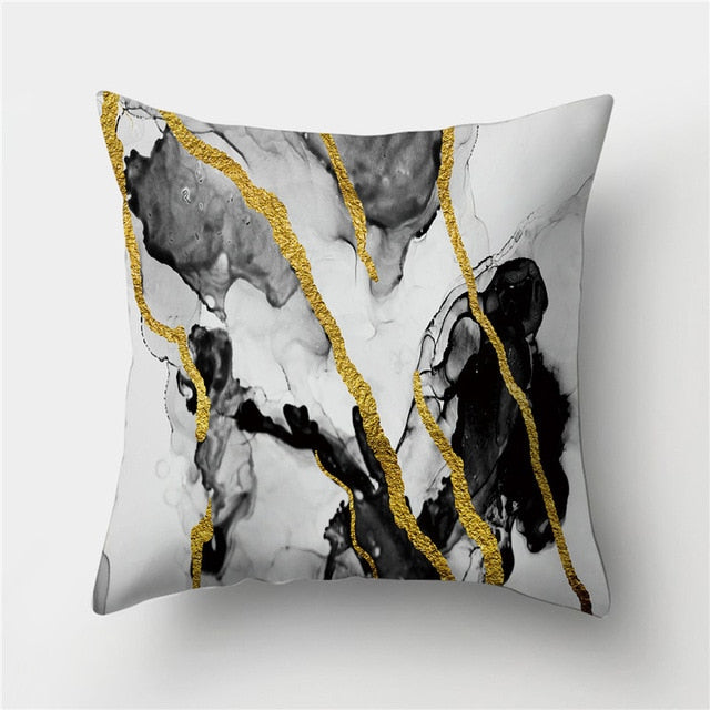 Golden Marble Geometric Decorative Cushion