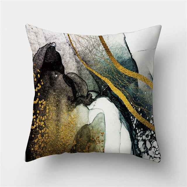Golden Marble Geometric Decorative Cushion