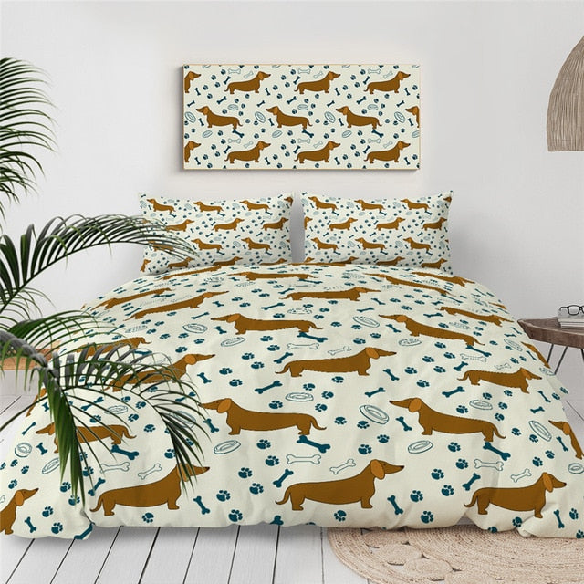 Dachshund Bedding Set Colorful Duvet Cover