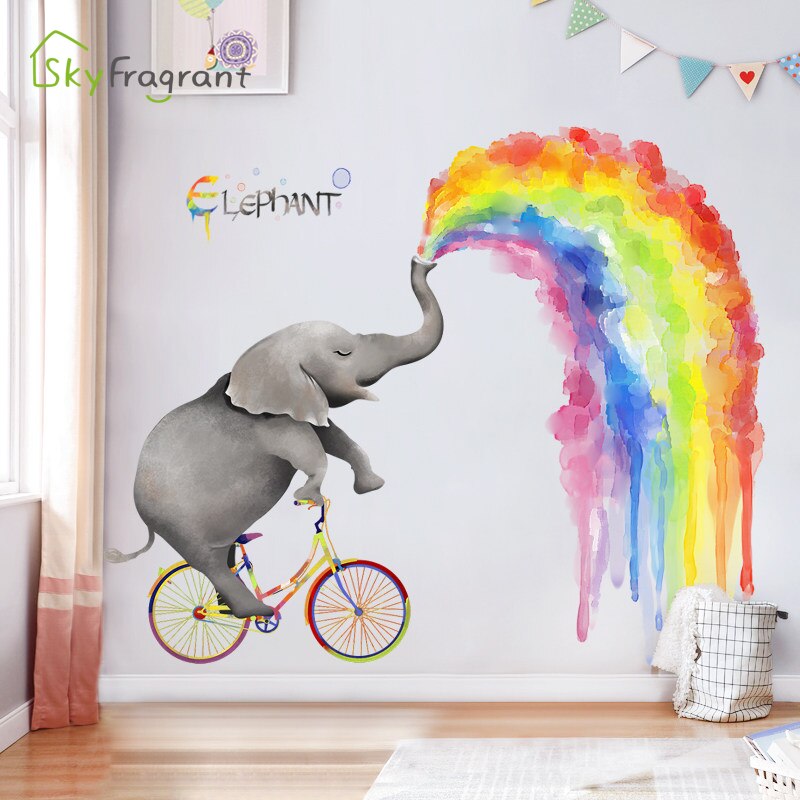 rainbow elephant wall stickers kids room decoration