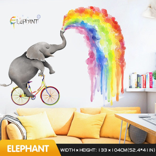 rainbow elephant wall stickers kids room decoration
