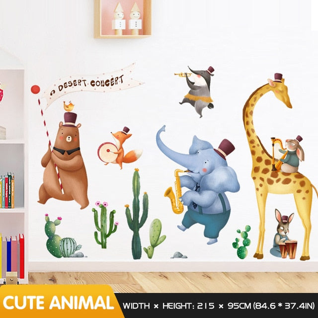 rainbow elephant wall stickers kids room decoration