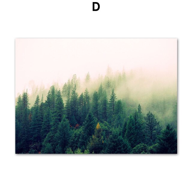 Green Forest Leaves Fog Mountain Quotes Wall Art
