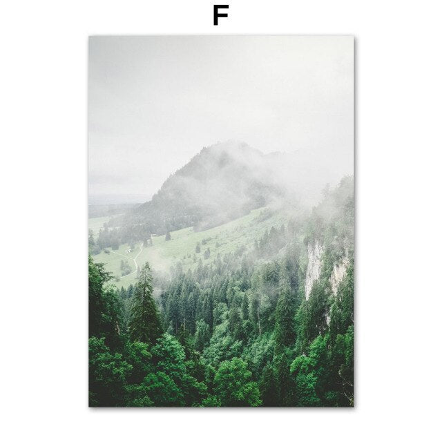 Green Forest Leaves Fog Mountain Quotes Wall Art