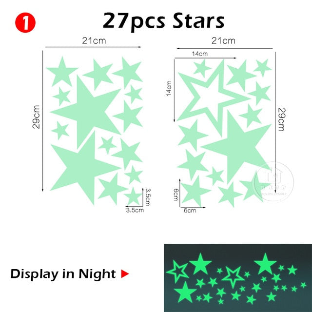 Luminous moon and stars wall stickers