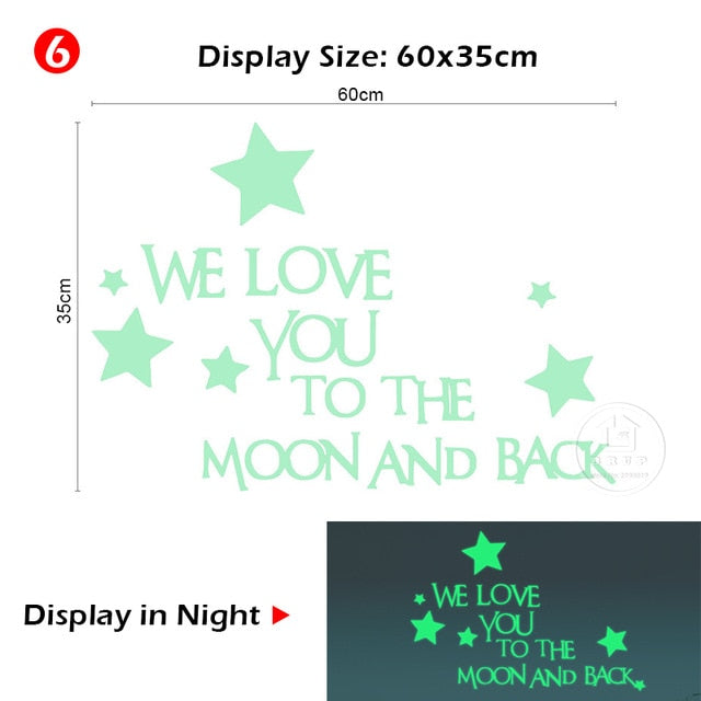 Luminous moon and stars wall stickers