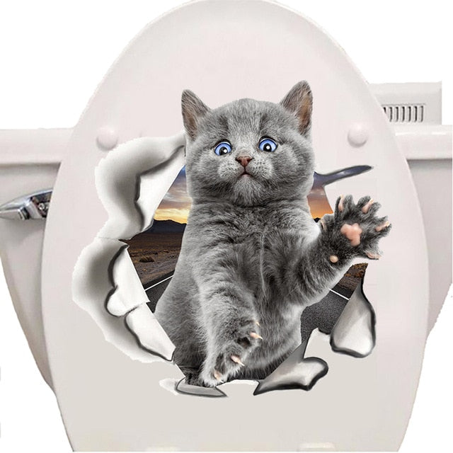 Fashion 3d cats toilet stickers