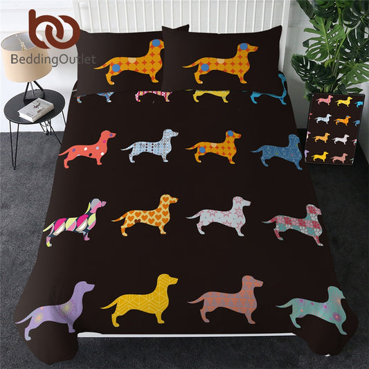 Dachshund Bedding Set Colorful Duvet Cover