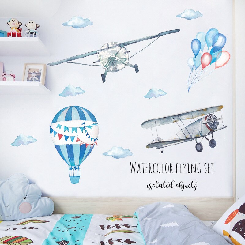Cartoon Hand Painted Aircraft Kids room Wall Sticker