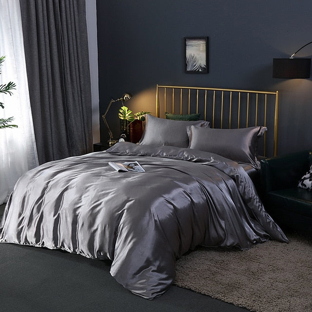 Satin Silk Bedding Quilt Bed Sheet Set