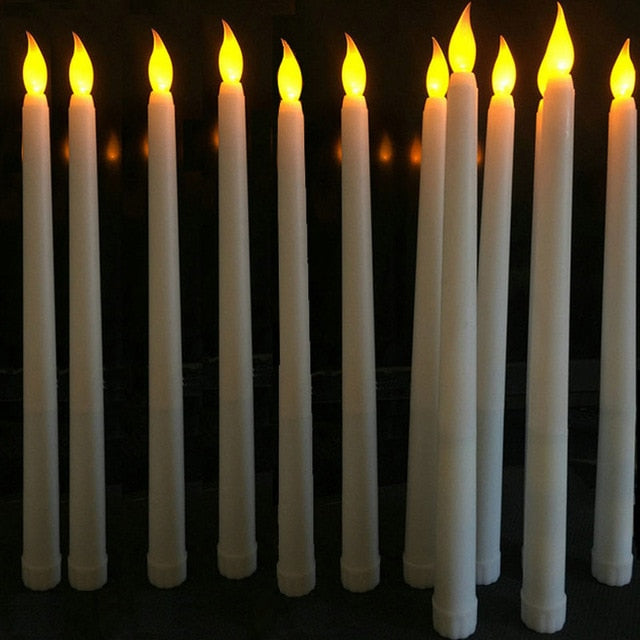 6/12/24 Pieces Flameless Yellow Flickering Battery Taper Candles