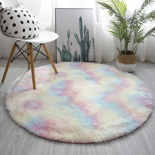 Round Carpet Colorful Fluffy Alfombra Circles Hanging Basket Yoga Rug