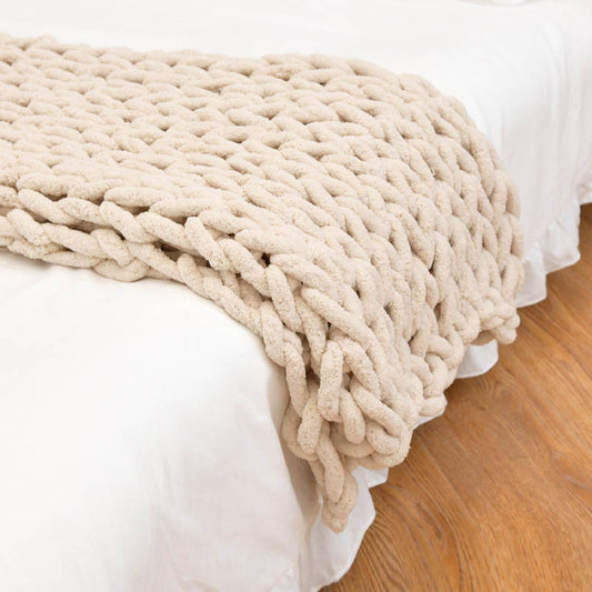 Large Soft Hand Chenille Knitted Blanket