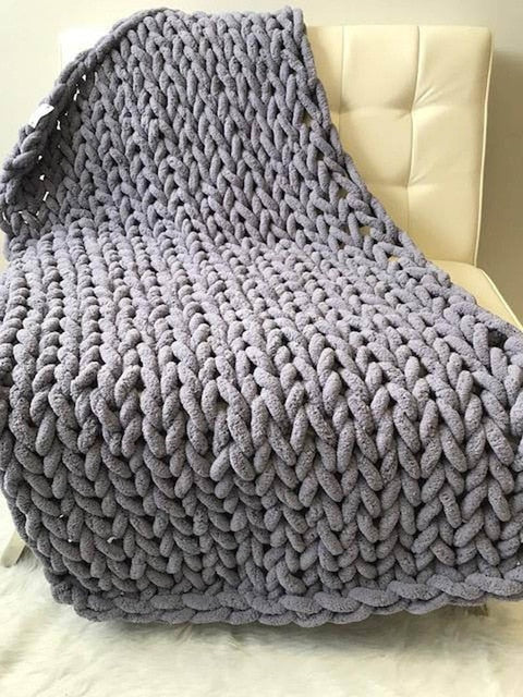 Large Soft Hand Chenille Knitted Blanket