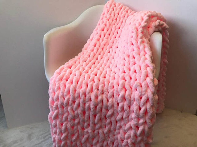 Large Soft Hand Chenille Knitted Blanket