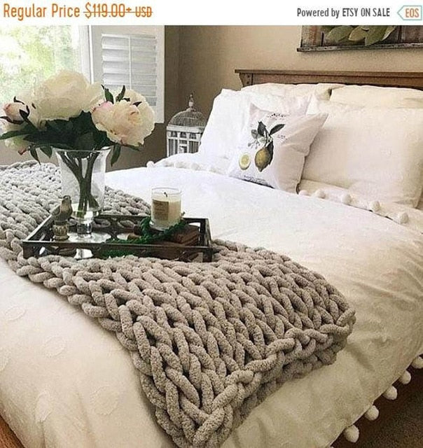 Large Soft Hand Chenille Knitted Blanket