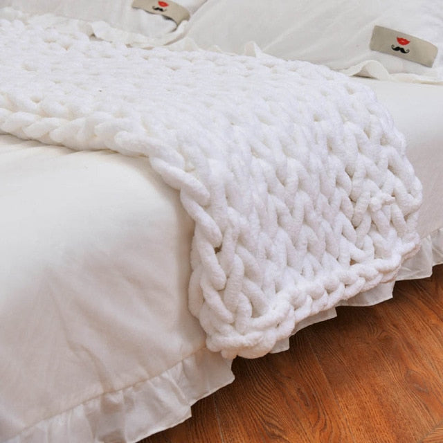 Large Soft Hand Chenille Knitted Blanket