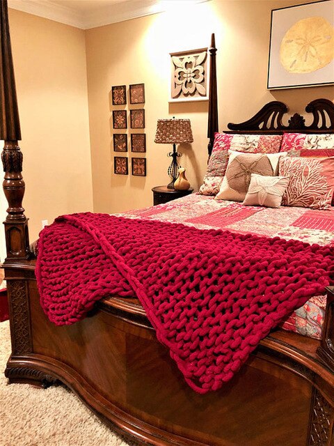 Large Soft Hand Chenille Knitted Blanket