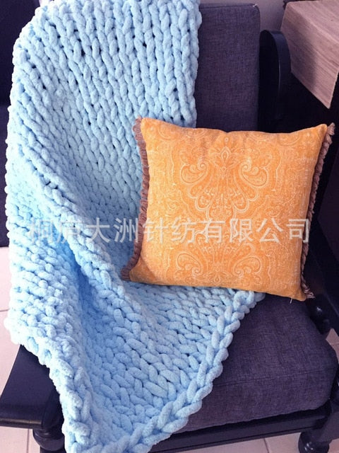 Large Soft Hand Chenille Knitted Blanket