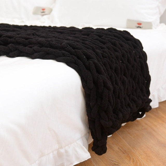 Large Soft Hand Chenille Knitted Blanket