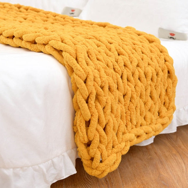 Large Soft Hand Chenille Knitted Blanket