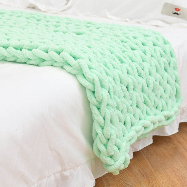 Large Soft Hand Chenille Knitted Blanket